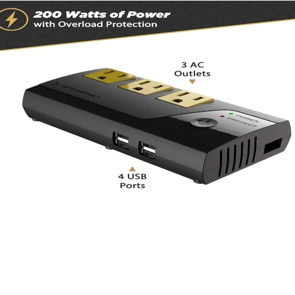 Scosche PI200PS-1 INVERT200 200W Mobile Power Inverter with 3 AC Outlets, 4 USB - Picture 4 of 16